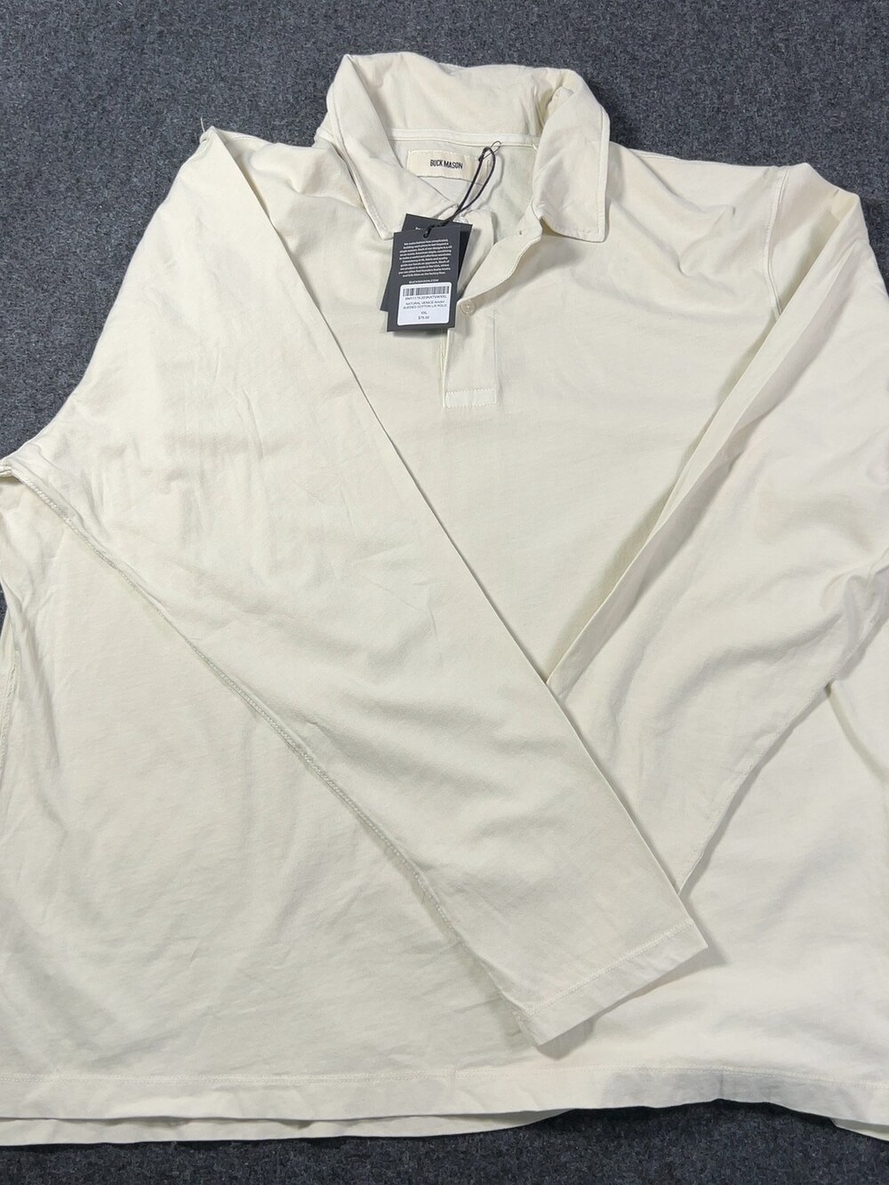 Buck Mason Natural Venice Wash Sueded Longsleeve Cotton Polo XXL NWI Msrp78 [ND5